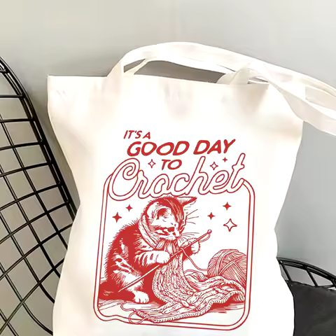 Its A Good Day To Crochet Cat Tote Bag Library Book Bag Booktrovert Tote Bag Book Lover Tote Bag Can