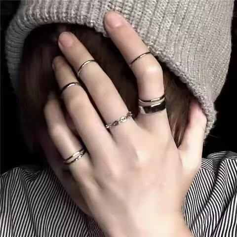 7pcs Ring set Instagram Hip Hop Style Adjustable Index Finger Joint Ring Style Retro Punk Style Men'