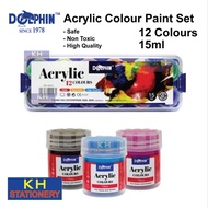 Dolphin Acrylic Paint Colour Set 12 Colours 15ml DOL-AC613 / Acrylic Colour Set / Acrylic Paint