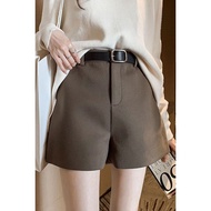 Spring-Autumn-Winter Women's Wool Short Pants - Loose Fit Black Casual Pants