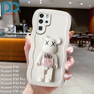 Cute Bear Stand Phone Case For Huawei P30 P40 P50 P30 Pro P40 Pro P50 Pro P30 Lite Fashion Wavy Soft TPU Shockproof Shell Solid Back Cover