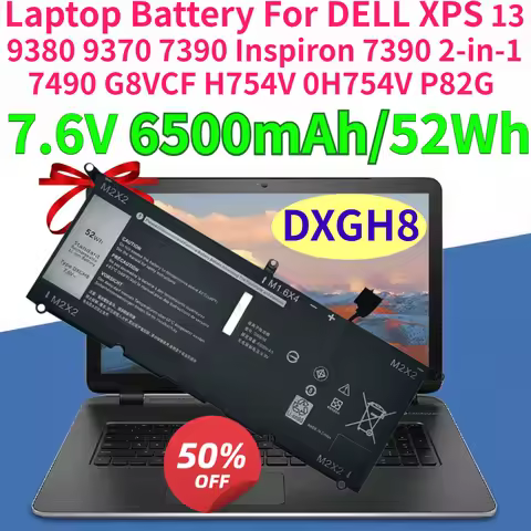 DXGH8 7.6V 6500mAh Laptop Battery for DELL XPS 13 9380 9370 7390 Inspiron 7390 2-in-1 7490 G8VCF H75