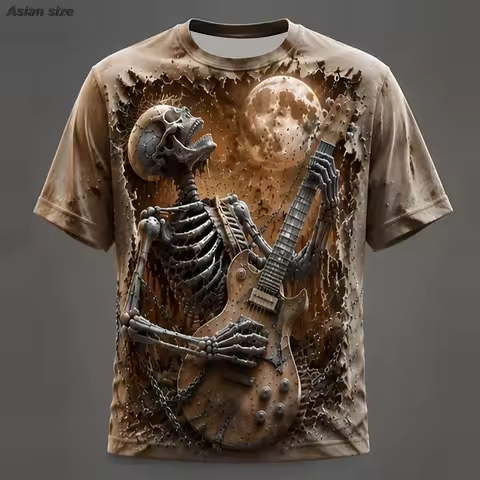 Halloween Men's Skull Bone T Shirt Short Sleeve T shirt 3D Print Crew Neck Shirt Gothic Street All S