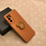 Carristo Oppo Reno 6 5G Simple Back Silicone Case with Bear Stand I-Ring Ring Soft TPU Cover Casing
