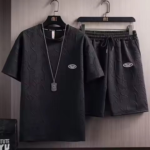 Men's sets 2024 new Waffle Summer Casual Tshirt + Shorts Suit basketball Tracksuit Letter print Soli