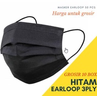 Masker Medis Face Mask Earloop 3ply Hitam Super Premium Tebal ORIGINAL