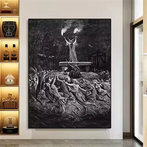 Vintage Black Poster Sabbath by Gustave Dore Sabbath Print Occult Print Home Wall Art Decor Dark Art