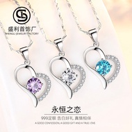 Short Crystal Clavicle Chain s999 Female One Carat Japanese Korean Version Necklace Heart-Shaped Pur