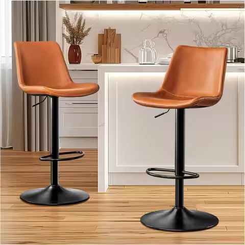 Vintage Bar Stool Height Adjustable Crazy Horse Leather Bar Chair X-Large Base and Seat Bar Stools, 