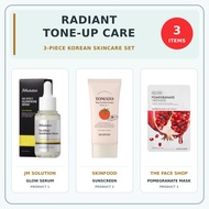 [Radiant Tone-Up Care] 3-Piece Korean Skincare Set | JM SOLUTION, SKINFOOD, THE FACE SHOP | Glutathi