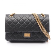 【二手】香奈兒 (Chanel) 2.55 Matelassé Mademoiselle 鏈條雙蓋單肩背包 A37586 黑色小牛皮（牛皮）