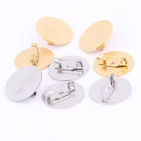 10pcs Stainless Steel 20mm Circle Plate Brooch Base Blanks gold plated Diy Bezel Settings For Cameo 