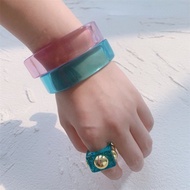 GEEMAA Colorful Vintage Gifts For Her Transparent Geometric Women Bangles Wrist Jewelry Open Bangles Fashion Bracelet