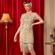1920s Flapper Dresses For Women,Sheer Beaded Sleeves Great Gatsby Dresses Roaring 20s Dresses Costum