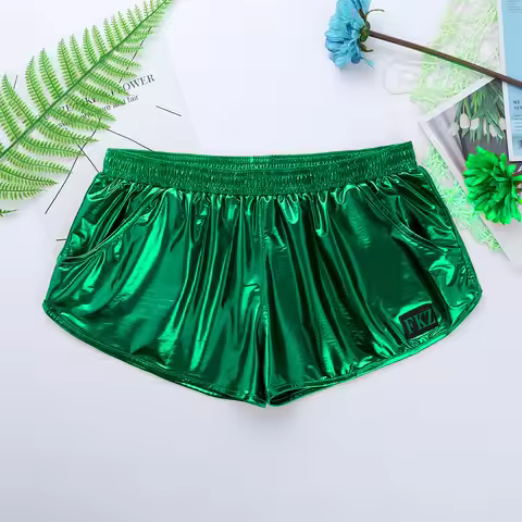 Mens Shiny Metallic Boxer Shorts Low Rise Elastic Waistban Dance Party Costume Stage Performance Rav