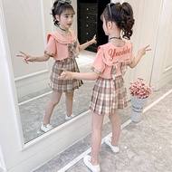 Korean Style Plaid Pleated Skirts and Lovely Bowknot Shirts For Kids Girls 2-pieces Set Clothes 2-15yrs