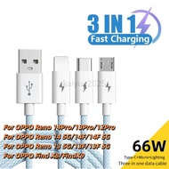 KY36 66W 6A 3 in 1 USB Quick Charge Data Cable Micro USB Type C Fast Charging Data Lines For OPPO Re
