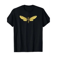 Tee Grafik Lengan Pendek Kasual Lelaki - T-Shirt Leher Bulat Cetakan Serangga Cicada Kuning Vintage 