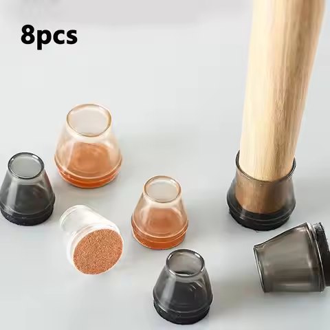 8pcs Silent Silicone Chair Feet Cover Round Rubber Chair Feet Pads Non-Slip with Felt Floor Protecto
