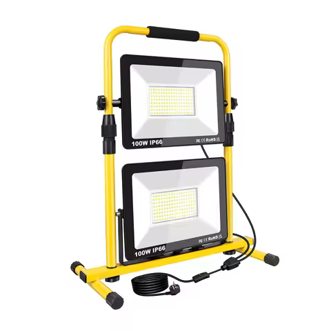 SKYWORLD 2 Heads 100W/150W Portable LED Work Light, 6000K LED Flood Lights 5M Cord with EU UK Plug A