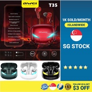 (SG) Awei T35 Remax Gamepods G1 TWS Earbuds Alien Shape Ultra Low Latency Gaming Bluetooth Earphone-Led Smart Control
