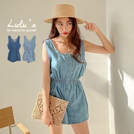 LULUS [A04220084] M Buttoned Waist Elastic Sleeveless Jumpsuit Denim Shorts 2 Colors220421