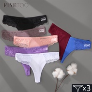 FINETOO 3pcs/Set Women's Cotton Thong Lace Bikini Panties S-XL Soft Female Lingerie
