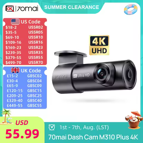 New 70mai Dash Cam M310 Plus 4K Super Night Vision Support 24H Parking 360Β° Rotatable Lens WDR Car D