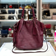85%NEW二手PRADA單肩/斜背大袋, 紫紅色鹿皮, BL0535, Cervo Leather, Antik Bowler Bag, #抓皺兩用包 #香榭站正品