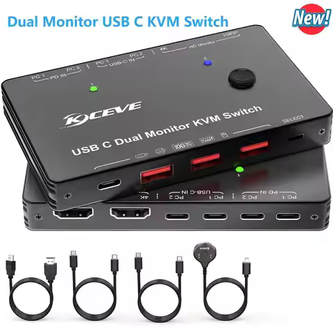 USB C KVM Switch 4K/1080P@60Hz,KCEVE Type C Switch 2 Laptop Share 1/2 Monitor 4 USB 3.0 Devices,Comp