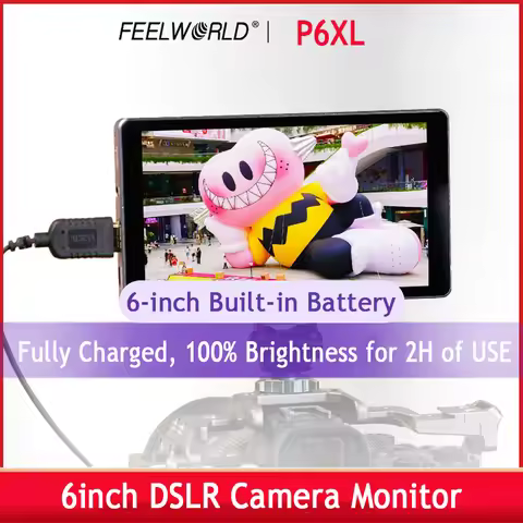 FEELWORLD P6XL 6-inch DSLR Camera Video Monitor Built-in Battery 4K HD 1200nit Touch Screen Field Mo