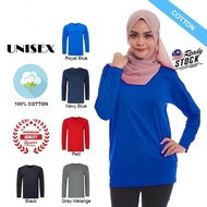 T-shirts Baju Kosong 100% Cotton T-shirt Long Sleeve Unisex Round Neck Plain Baju Kosong With Solid 