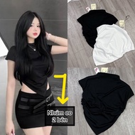 Áo thun nhúm eo xẻ tà áo nữ cổ lọ cao 3 phân mặc thu đông tôn eo dáng G540