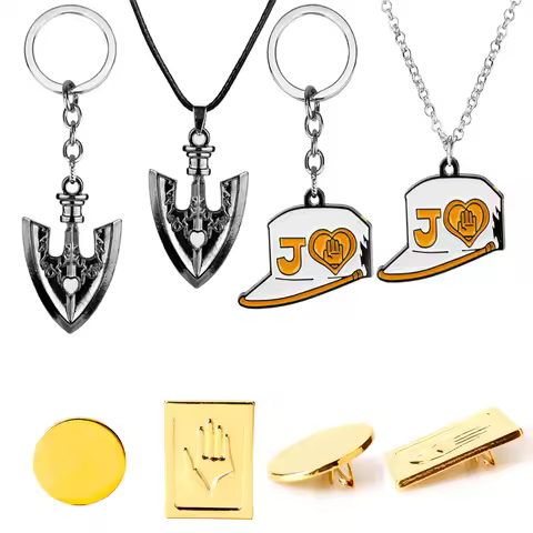 Anime JOJOS BIZARRE ADVENTURE Keyring Necklace Kujo Jotaro Hat Cap Shovel Rope Chain Pendant Metal H