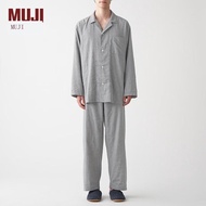 ชุดนอนผู้ชาย2023MUJI Muji Muji MUJI ไม่มีตะเข็บด้านข้างชุดนอนผ้าโปร่งสองชั้น Pakaian Rumahan ผ้าฝ้าย