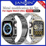 Luxury Strap+Case for สายนาฬิกา Apple Watch ultra 2 49mm 45mm 44mm Bumper frame Cover Stainless Steel Strap+Metal Case สาย iwatch ultra series 9 8 7 SE 2 Mod Kit band