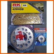 ◇ ▱ ┬ RK STEEL GOLD / SILVER CHAIN SET WITH TAKASOGO ENGINE SPROCKET FOR SNIPER 150 & 155 / TFX /R1