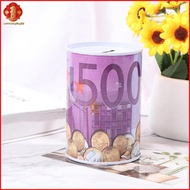 [LSG1] Tinplate Cylinder Piggy Bank Euro Dollar Picture Box Household Saving Money Box [SG]