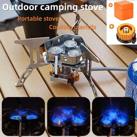 Portable Camping Gas Stove 3-Head Gas Burner Lightweight Travel Stove for Hiking Trekking Picnic Out