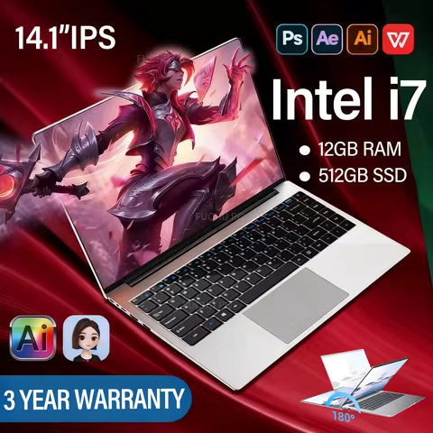14.1“ Office Laptop Windows 11 Core i7-7500U/Intel Atom x7 A3950 Notebook Computer 4K HD 12GB RAM 1/