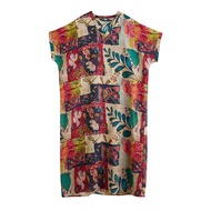 XITAO Print V-neck Dress Casual A-line Loose Fitting Batwing Sleeve Comfortable Summer Women Dress Z