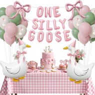 One Silly Goose 1st Birthday Table Decorations Girl – Goose Balloons with Pink Bow, ONE SILLY GOOSE 