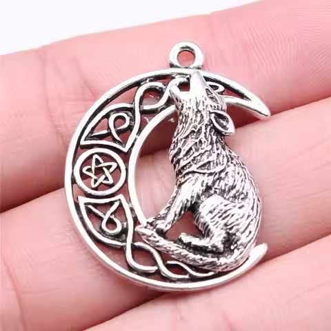 WYSIWYG 2pcs Charms Viking Wolf 26x33mm Antique Silver Color Pendant Viking Wolf Charms For Jewelry 
