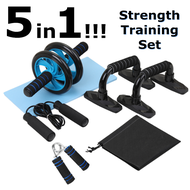 [ 5 in 1 ] RightAnswer Exercise Equipment Set Abdominal Wheel Roller + Knee Pad + Push Up Bar + Jump