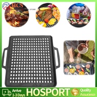 【HCS】29CM Hollow Out BBQ Grill Pan with Handle Outdoor Grilling Topper Non-Stick Thicken Grill Baske