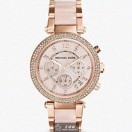 MK手錶 MK06907 40mm玫瑰金圓形精鋼錶殼，玫瑰金色三眼， 中三針顯示錶面，玫瑰金色， 粉紅精鋼錶帶款 _廠商直送