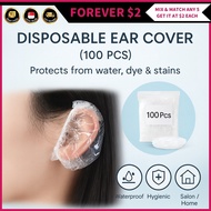 (FOREVER $2) 100PCS Premium Disposable Ear Covers Transparent Waterproof Earmuffs Thickened Plastic 