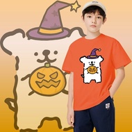 Halloween Cartoon Skull Print Kids T-Shirt Cute Skeleton Graphic Short Sleeve Spooky Party Costume