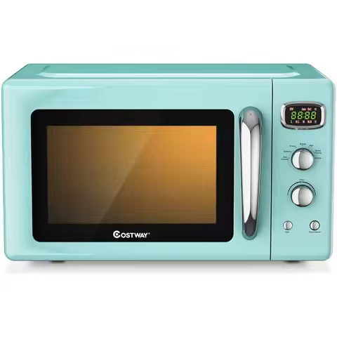Retro Countertop Microwave Oven 0.9Cu.ft 900W with 5 Power Levels Defrost Auto Cooking Function LED 