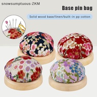 [snowsumptuous] Vintage Embroidery Pin Cushions Half Round Pin Pad With Wooden Base Needle Holder Fo